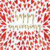 Anniversary card with the text happy anniversary in the centre, surrounded by a mass of red hearts.
