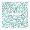Birthday card with a pattern of green foliage and red berries. In a white banner in the centre is the text 'Happy Birthday' in gold.