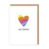 White card with a rainbow heart in the centre and the text 'just married'.