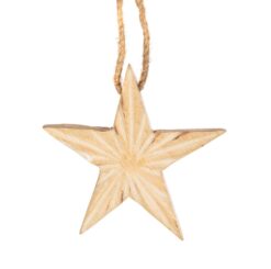 Natural Wood Whitewashed Star Hanging Decoration-9577
