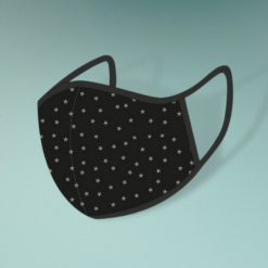 Black fabric face mask with stars pattern.