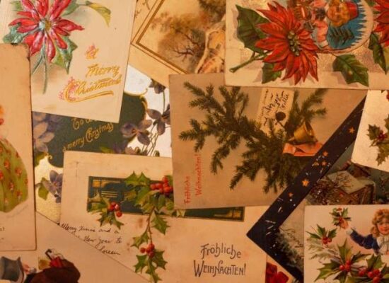 A collage of old style Christmas cards.