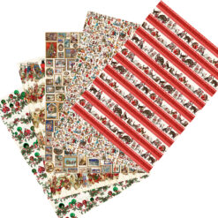 Five sheets of wrapping paper, each with a different Victorian style design.