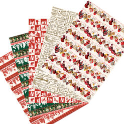 Five sheets of wrapping paper, each with a different Victorian style design.