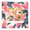 Floral birthday card with large 70 in gold lettering. Text below reads Happy Birthday.