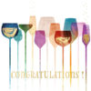 White card with colourful cocktail, wine and champagne glasses. Text reads Congratulations! along the bottom.