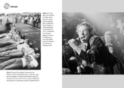 Excerpt from the book 'A childhood in the 70s'. The page is titled '1970s style'. There are two images. The one on the left is of daredevil motorcyclist Eddie Kidd attempting to become the first man to jump ten Radio One disc jockeys on a motorcycle. On t