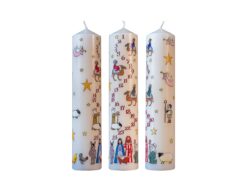 Pillar Advent Candles with nativity design.
