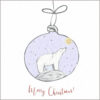 Illustration of a Christmas bauble with a polar bear inside. The text reads Merry Christmas.