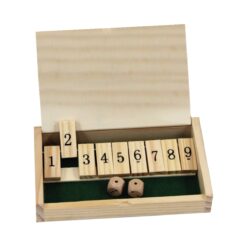 Classic wooden game of Shut The Box. Traditional game of skill and lucky dice.