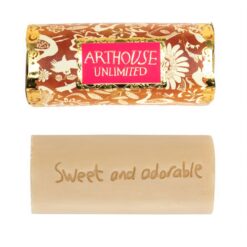 Arthouse Unlimited tubular bar of soap. Serendipity Organic Soap. The bar is white with the writing 'Sweet and adorable' across the top.