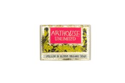 Arthouse Unlimited tablet of soap. Pollen and bloom organic soap in bright colourful packaging.