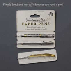 Fabulously Flat Paper Pens. Tear off and keep a pen in your book, pocket or bag. Six paper pens in different designs including calligraphy pens and feather pens.