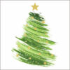 Green brushstroke Christmas Tree decorated with gold stars.