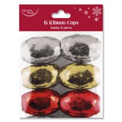 6 ribbon cops in silver, gold and red.