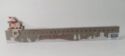 Image of a wooden advent ruler. The numbers 1 to 24 run along the ruler with a snowy festive scene below with houses, trees and wildlife. Santa in his sleigh sits on top of the ruler with an arrow pointing down over the numbers. Move Santa along the ruler