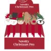 A selection of fun novelty Christmas pens. Pens topped with a Santa, Snowman, Elf, Gingerbread man, Reindeer or a penguin.