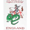 Cotton tea towel featuring the text "Cry God for Harry! England and St George!". Illustration of St George on horseback capturing the dragon. Text below the image reads "England. Shakespeare's Henry V, Act III, 1599."