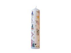 Pillar advent calendar with images from the nativity. The numbers 1 to 24 count down the candle.