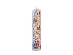 Pillar advent calendar with images from the nativity. The numbers 1 to 24 count down the candle.