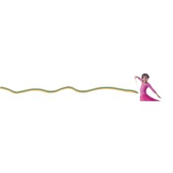 Image of a girl in a pink dress waving a rainbow ribbon wand.
