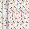 5 metre x 50cm gift wrap roll. A beautiful pattern of robin red breasts red berries and festive foliage poking through the snow. White background.