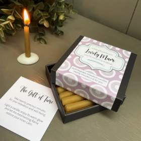 Lovely Mum Mini Candle Gift Set. Set of mini beeswax candles with candle holder.