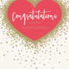 Engagement card with a large red heart containing the words Congratulations on your engagement. The red heart is surrounded by gold stars.