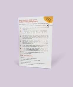 Image shows instructions for a plantable book called Grow your Own Pumpkin.