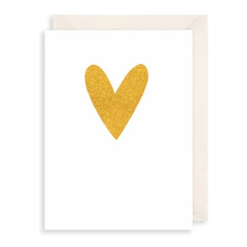 White card with gold heart on the front.