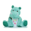 A blue soft toy hippo with a removeable microwaveable pouch.
