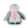 Soft toy Penguin hottie wearing a pink scarf.