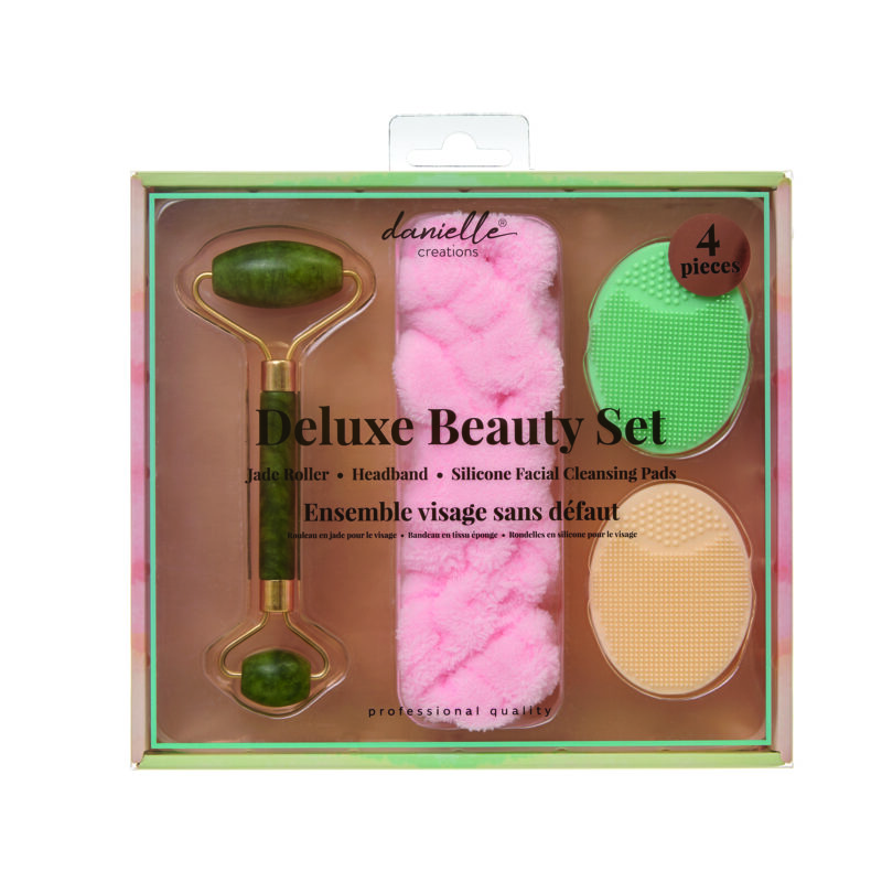 Jade Roller and Plush Headband Set