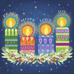 Peace Hope Love and Joy Candles - Amnesty International Charity Christmas Cards - Pack of 10