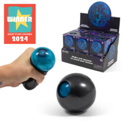 A black ball with a blue ball inside which pushes out when the ball is squeezed.
