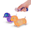 Two sausage dog squishy toys. One is purple and the other is orange.