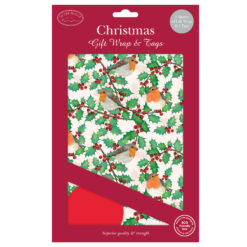 Holly, Berries and Robins Flat Wrap and Tags 5 Pack