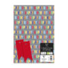 Silvery grey wrapping paper sheets with Happy Birthday text and red gift tags.