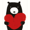 Greetings Card with an illustration of a black bear with a white nose, holding a red heart.