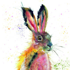 Greetings card with an illustration of a brown hare.