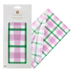 Pack of 4 sheets of pink, green and white gingham tissue paper.