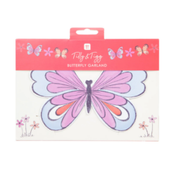 Packet of Tilly and Tigg bunting which has colourful butterflies and flowers.