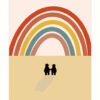 Card featuring an illustration of two black bears walking hand in hand towards a giant rainbow.