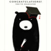Graduation card with an illustration of a black bear wearing a graduation cap and holding a scroll. Text reads 'Congratulations! You've graduated'.