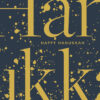 Dark blue background with gold dots. Large letters spell out 'Hannukah' and smaller letters read 'Happy Hanukkah'.