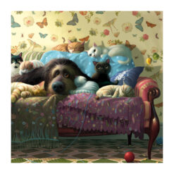 Dog & Cats on Sofa Single Card