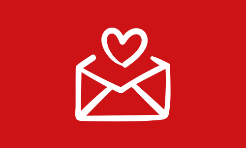 A drawing of a heart coming out of an open envelope.