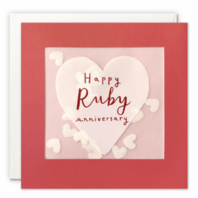 Ruby wedding anniversary card with paper confetti.