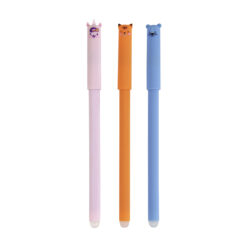 Three Jolipad erasable animal pens. The pens are pink, orange and blue and each one features an animals face on the top.