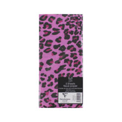 Pink tissue paper with a pink and black leopard print design. The pack contains 5 sheets of tissue paper.